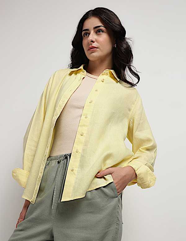 Pure Linen Spread Collar Shirt
