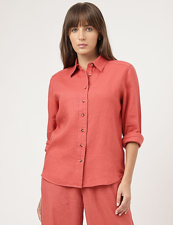 Pure Linen Spread Collar Shirt