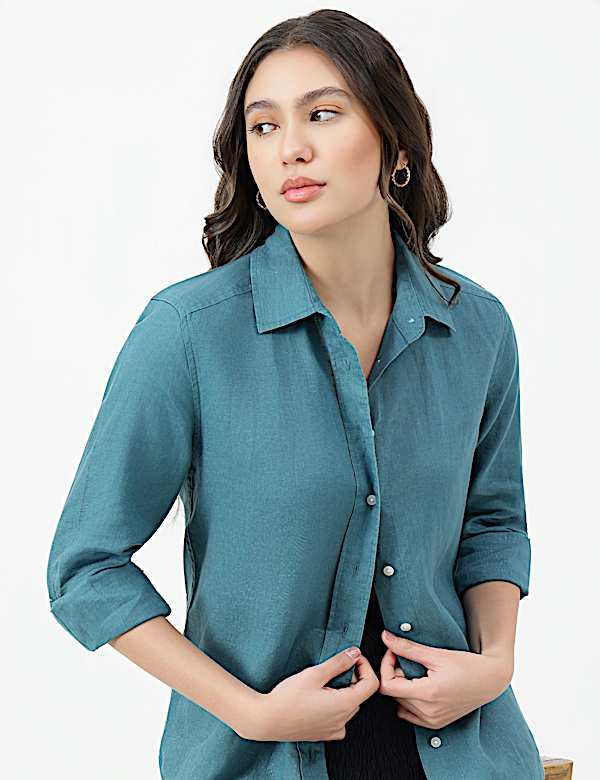 Pure Linen Spread Collar Shirt