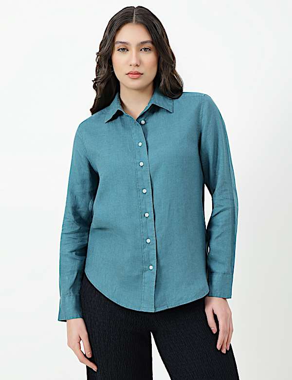 Pure Linen Spread Collar Shirt