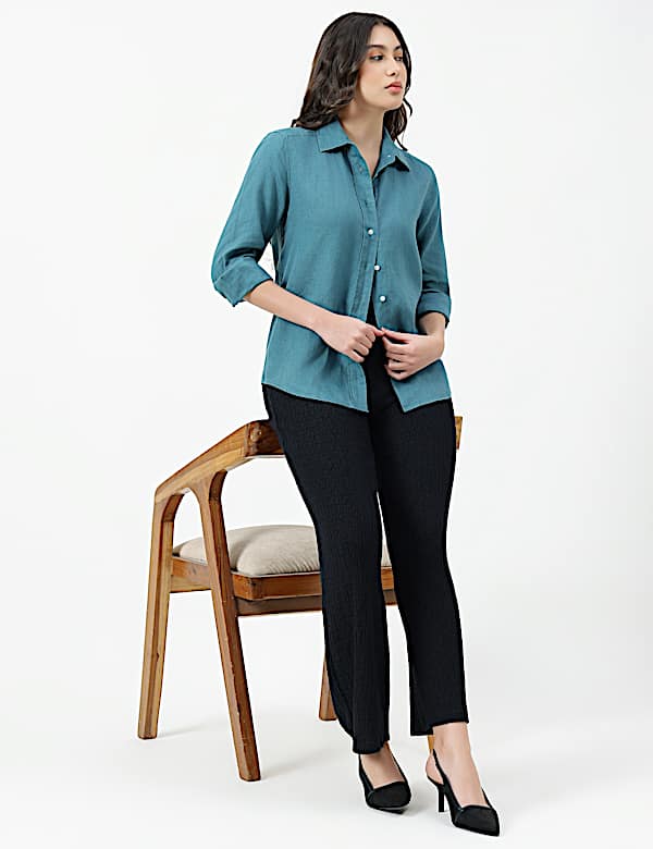 Pure Linen Spread Collar Shirt