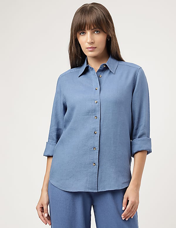 Pure Linen Spread Collar Shirt