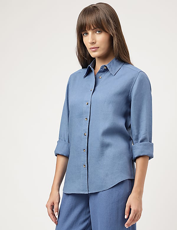 Pure Linen Spread Collar Shirt