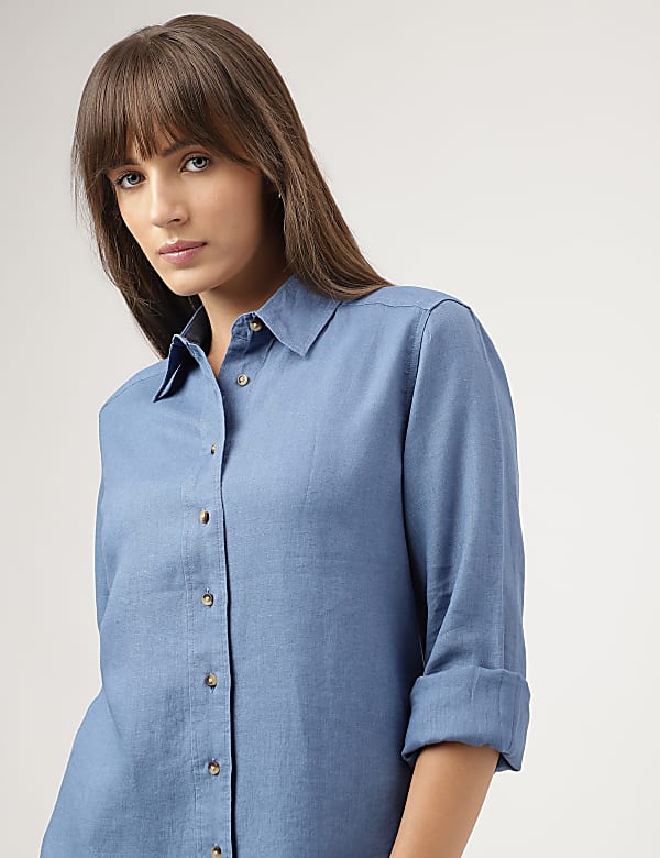 Pure Linen Spread Collar Shirt