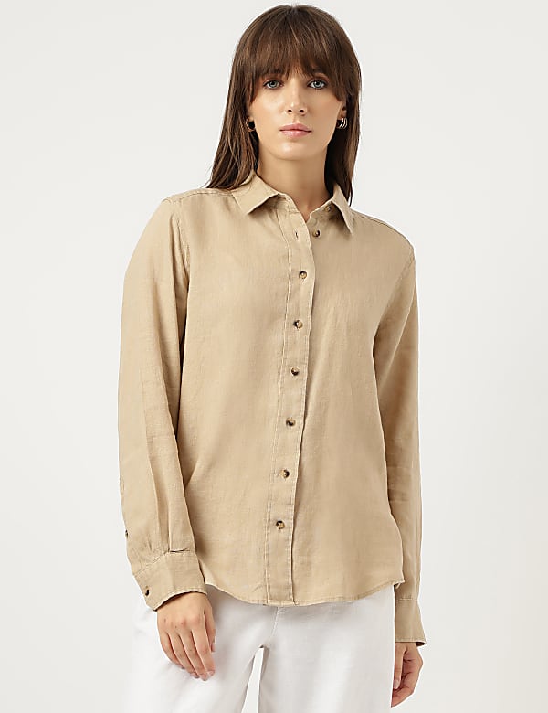 Pure Linen Spread Collar Shirt