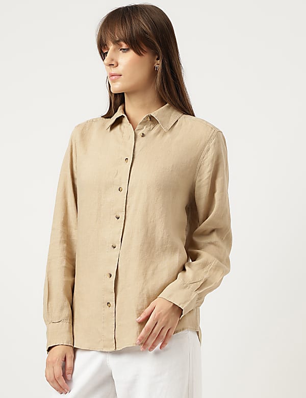 Pure Linen Spread Collar Shirt