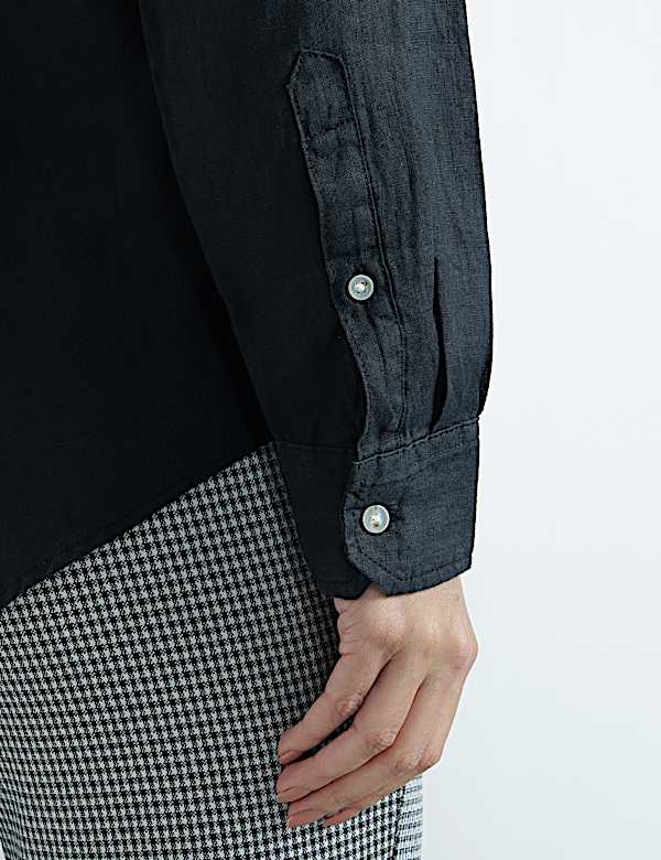 Pure Linen Plain Spread Collar Shirt