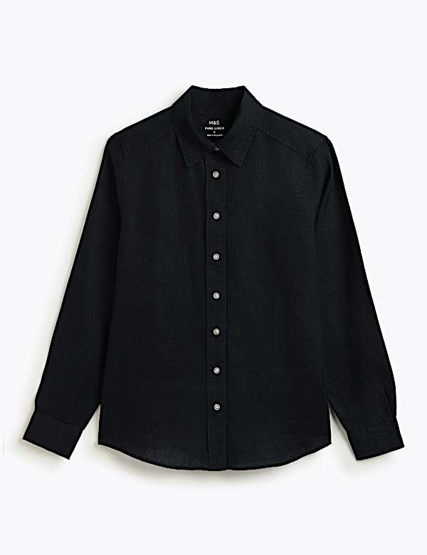 Pure Linen Plain Spread Collar Shirt