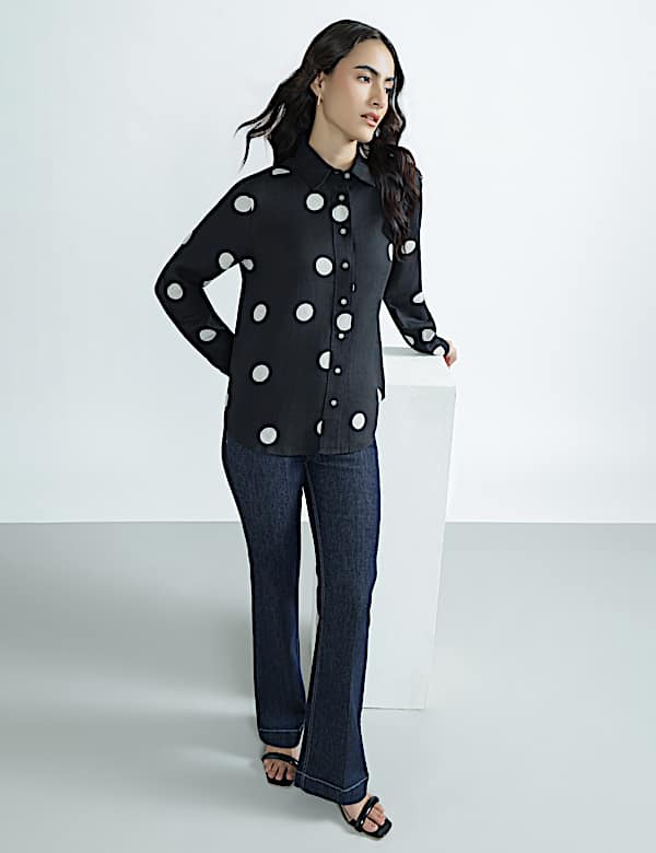 Pure Linen Plain Spread Collar Shirt