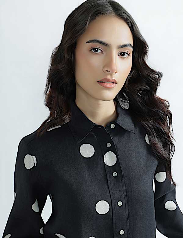Pure Linen Plain Spread Collar Shirt