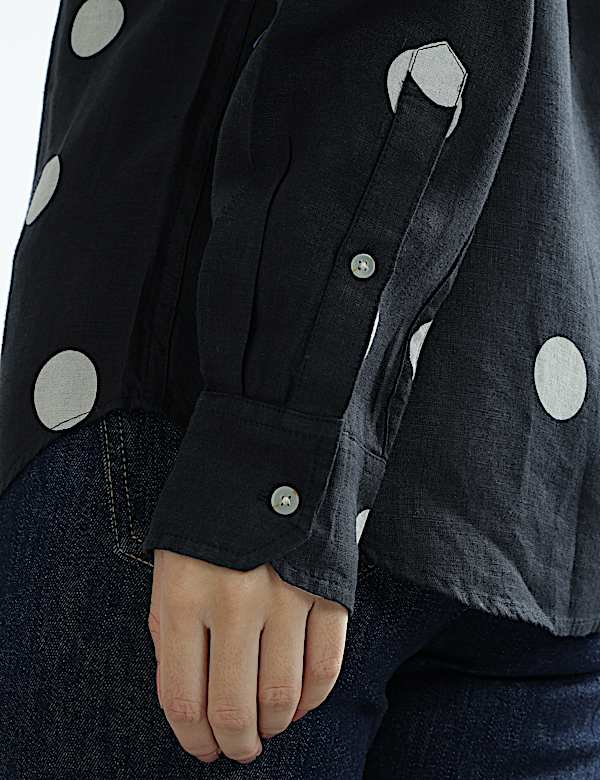 Pure Linen Plain Spread Collar Shirt