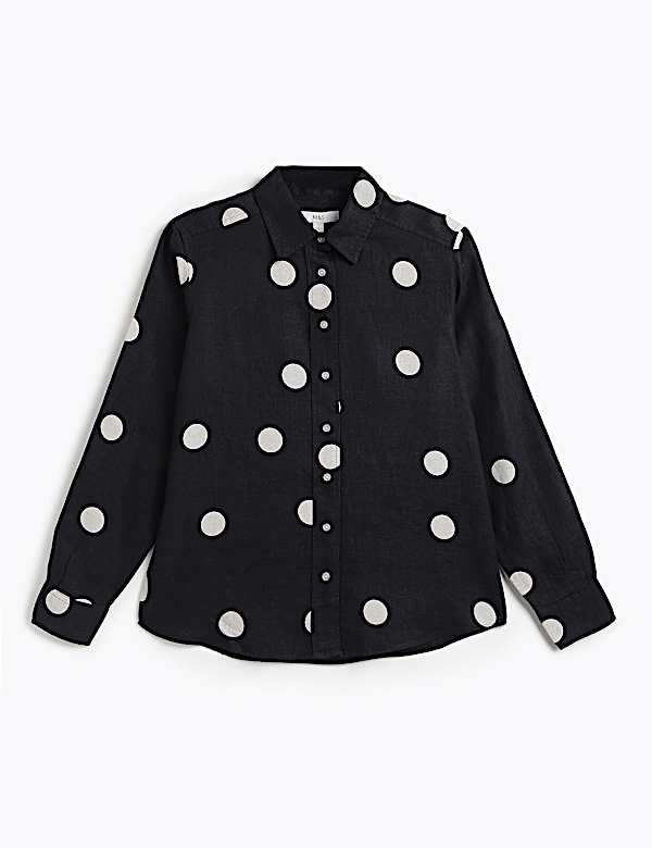 Pure Linen Plain Spread Collar Shirt