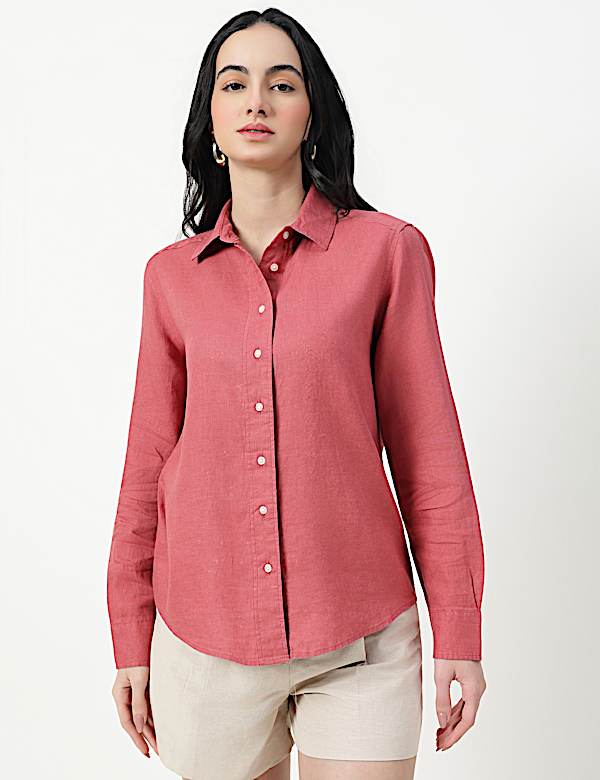 Pure Linen Spread Collar Shirt