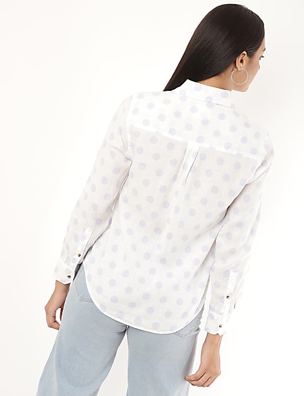 Pure Linen Polka Dot Spread Collar Shirt