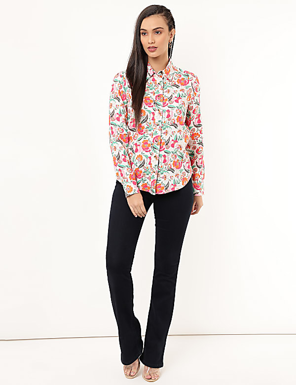 Pure Linen Floral Spread Collar Shirt