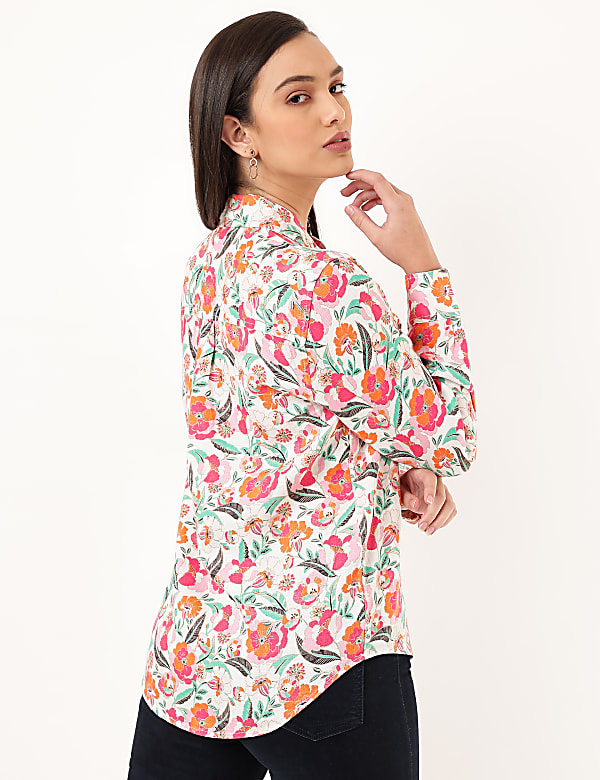 Pure Linen Floral Spread Collar Shirt