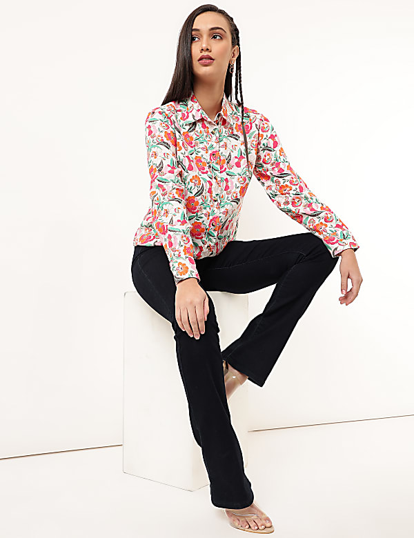 Pure Linen Floral Spread Collar Shirt