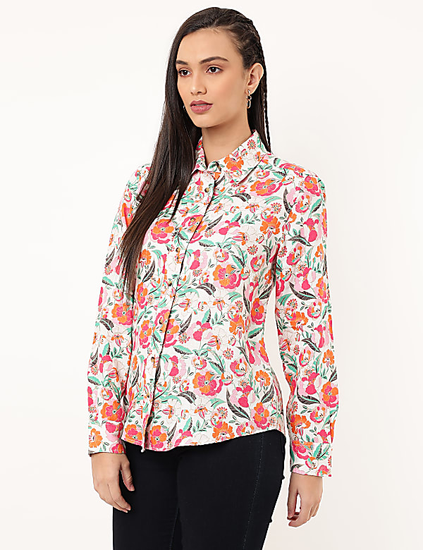 Pure Linen Floral Spread Collar Shirt