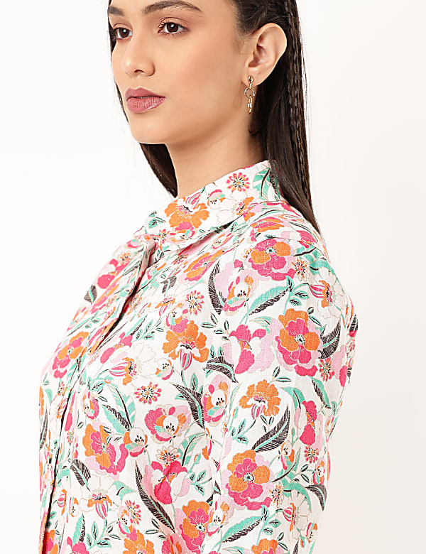 Pure Linen Floral Spread Collar Shirt