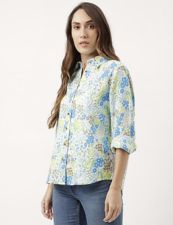 Pure Linen Floral Print Full Sleeve Shirt