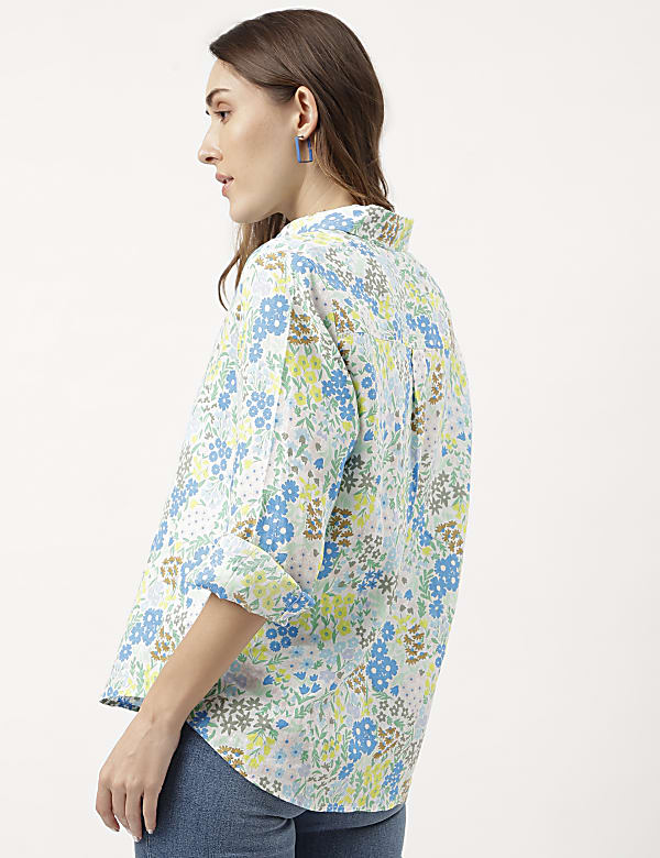 Pure Linen Floral Print Full Sleeve Shirt