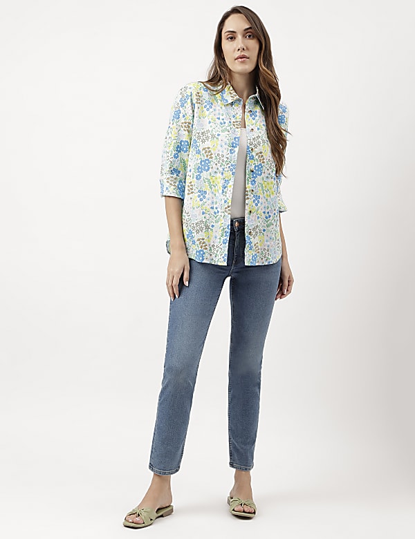 Pure Linen Floral Print Full Sleeve Shirt