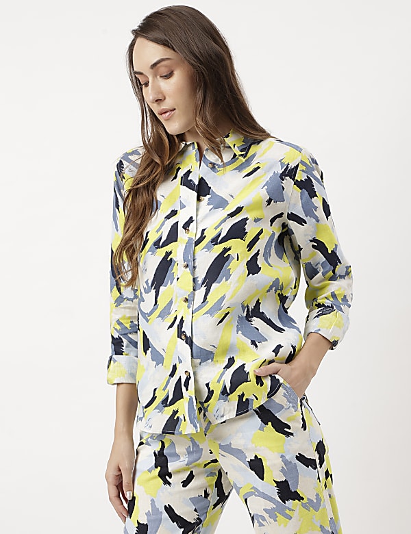 Pure Linen Abstract Print Full Sleeve Shirt