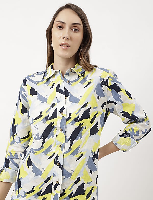 Pure Linen Abstract Print Full Sleeve Shirt