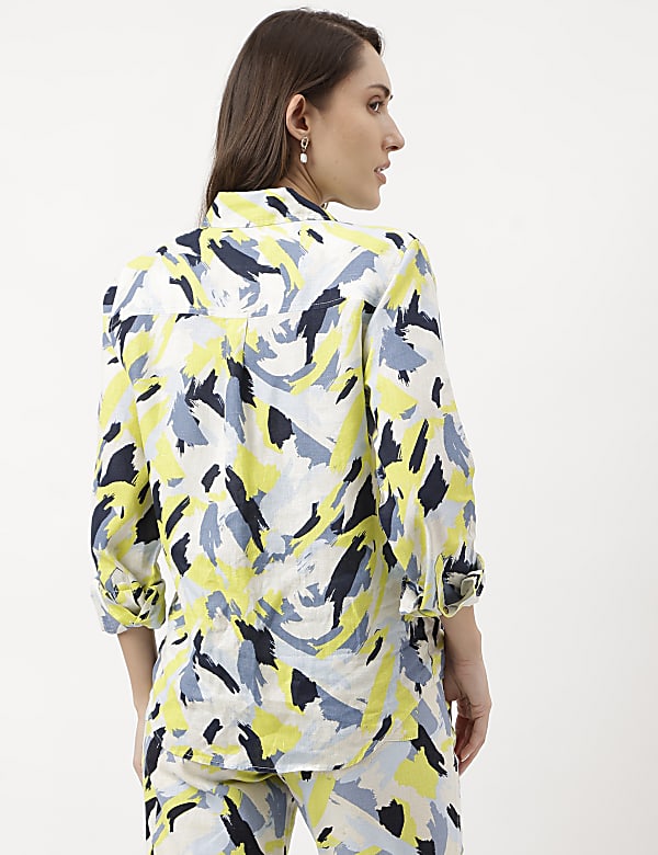 Pure Linen Abstract Print Full Sleeve Shirt