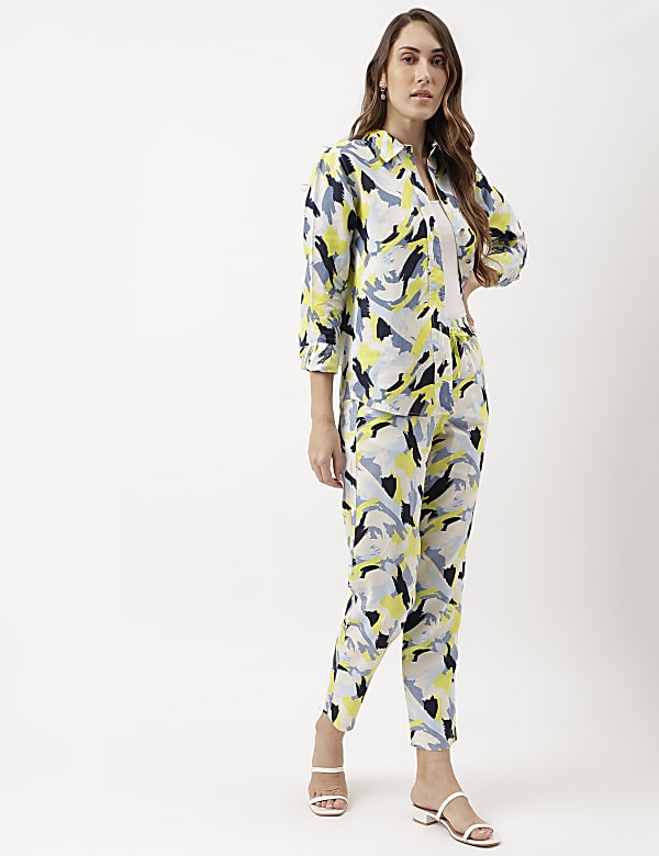 Pure Linen Abstract Print Full Sleeve Shirt
