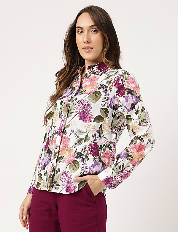 Linen Floral Printed Regular Fit Shirt