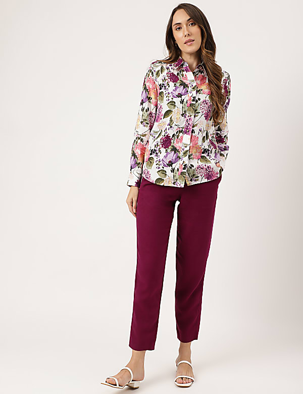 Linen Floral Printed Regular Fit Shirt