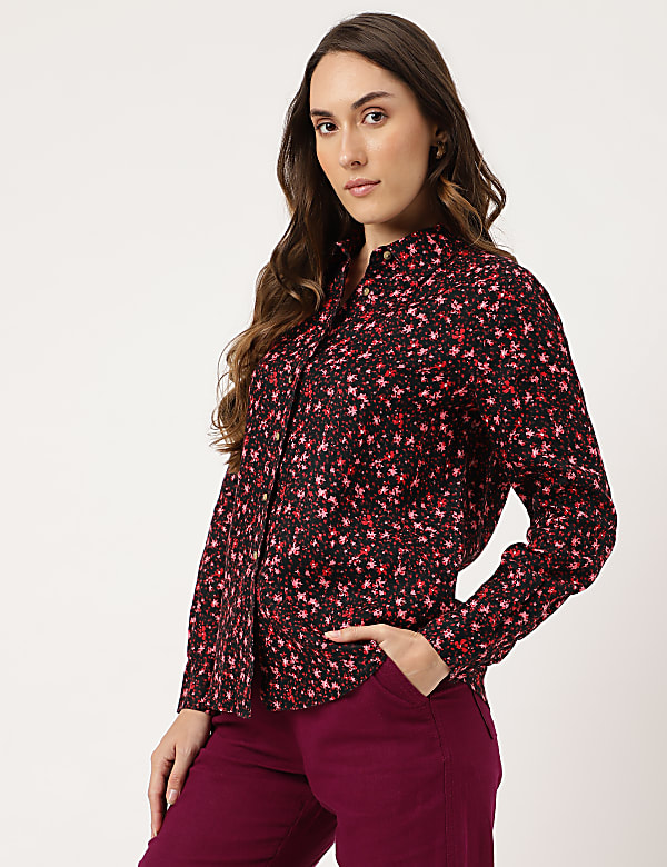 Linen Floral Printed Regular Fit Shirt