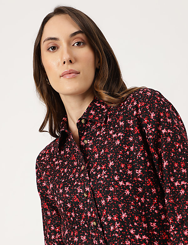 Linen Floral Printed Regular Fit Shirt