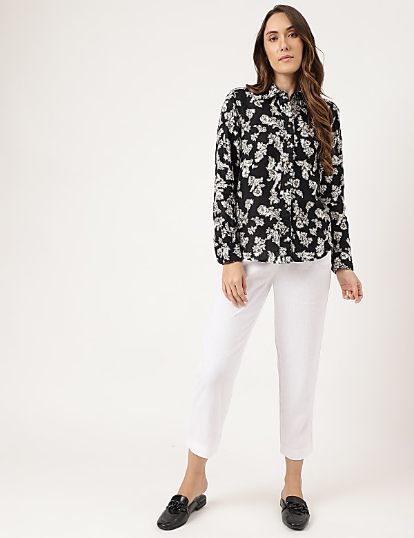 Linen Floral Printed Regular Fit Shirt