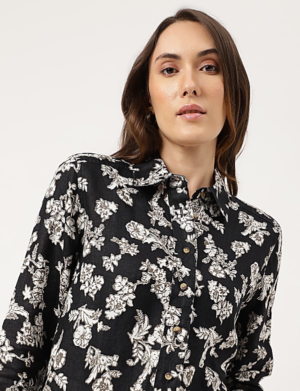 Linen Floral Printed Regular Fit Shirt