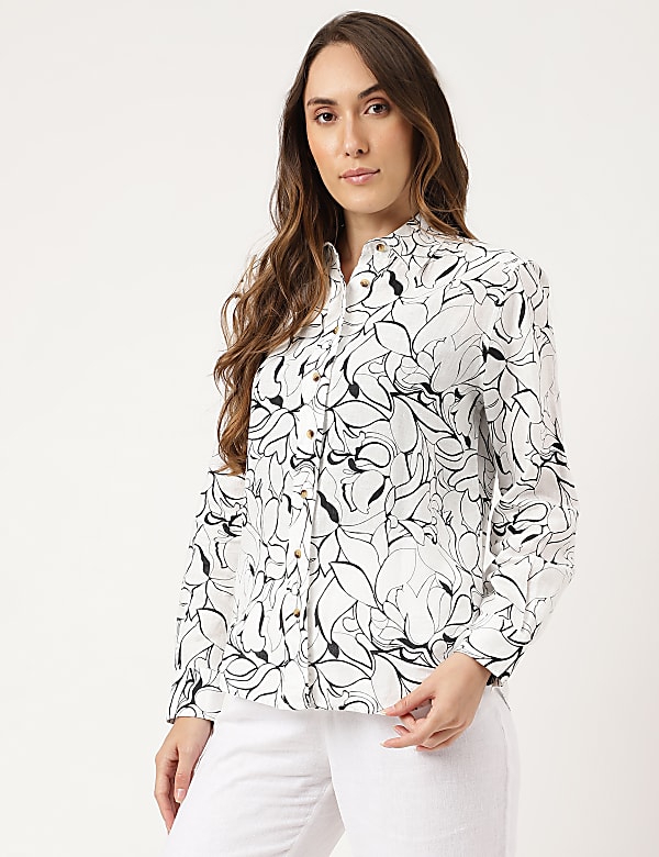 Linen Floral Printed Regular Fit Shirt