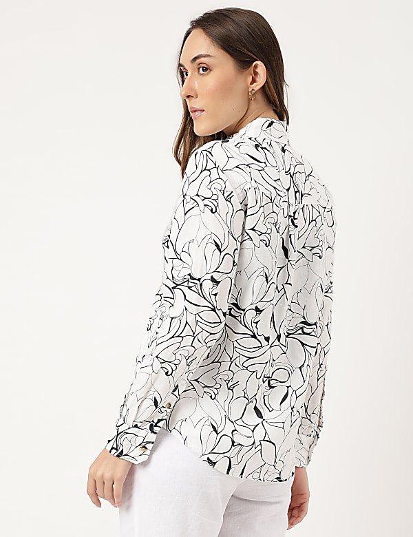 Linen Floral Printed Regular Fit Shirt