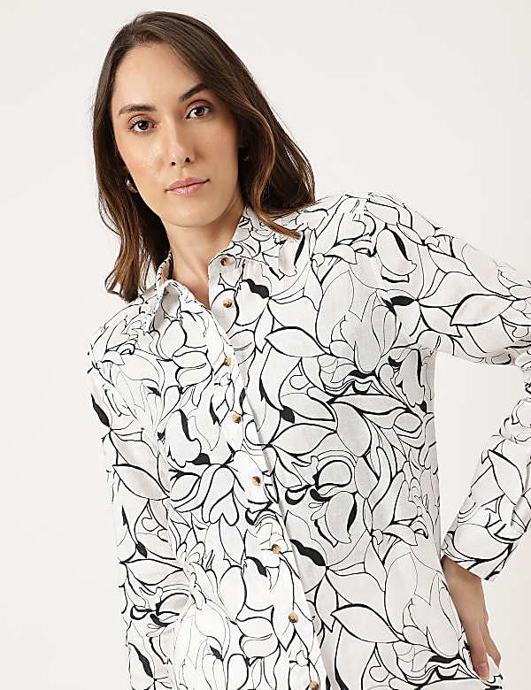 Linen Floral Printed Regular Fit Shirt