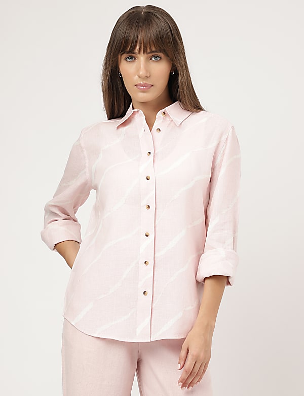 Pure Linen Striped Spread Collar Shirt