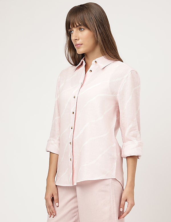 Pure Linen Striped Spread Collar Shirt