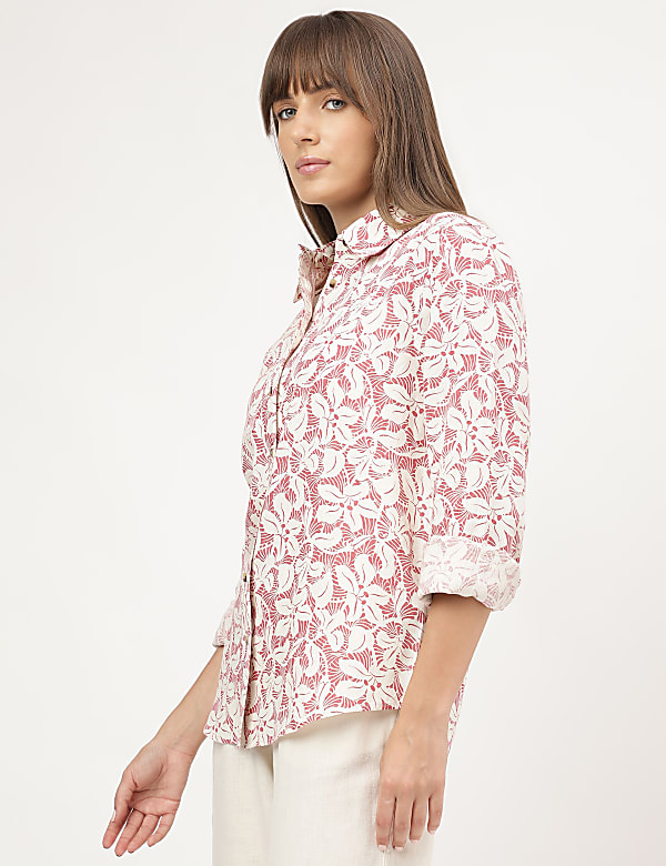 Pure Linen Printed Spread Collar Shirt
