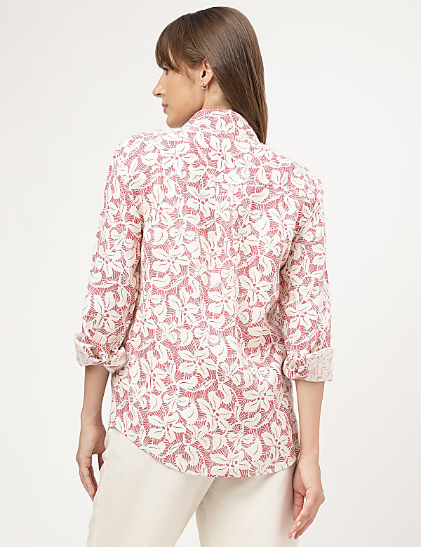 Pure Linen Printed Spread Collar Shirt