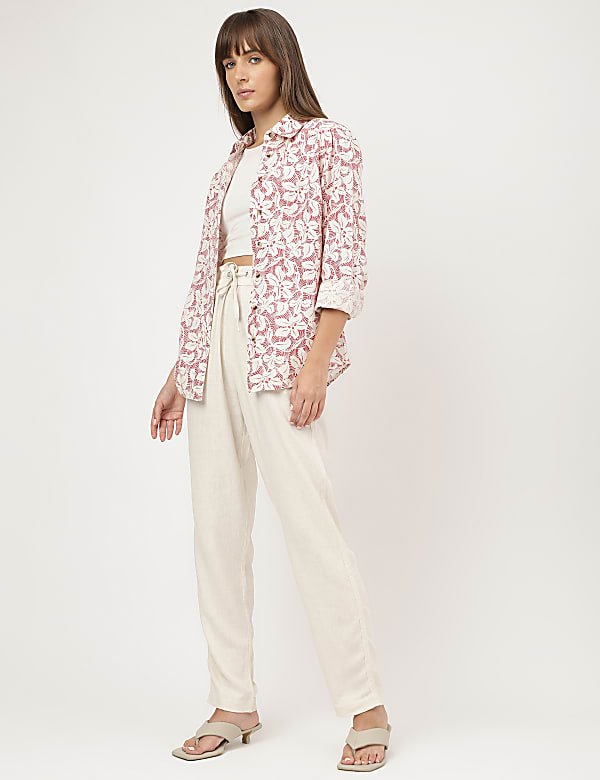 Pure Linen Printed Spread Collar Shirt