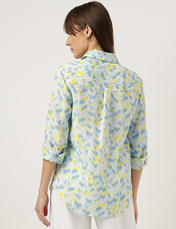 Pure Linen Ikat Print Spread Collar Shirt