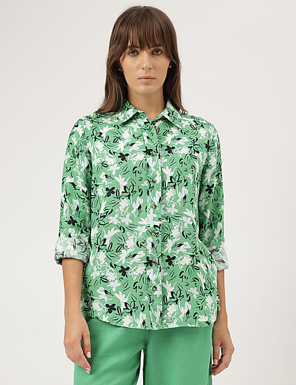 Pure Linen Floral Printed Shirt