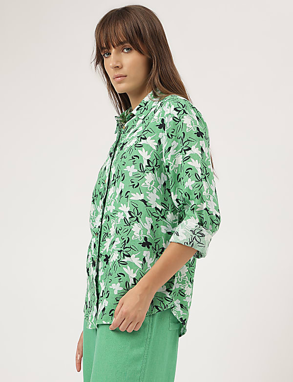 Pure Linen Floral Printed Shirt