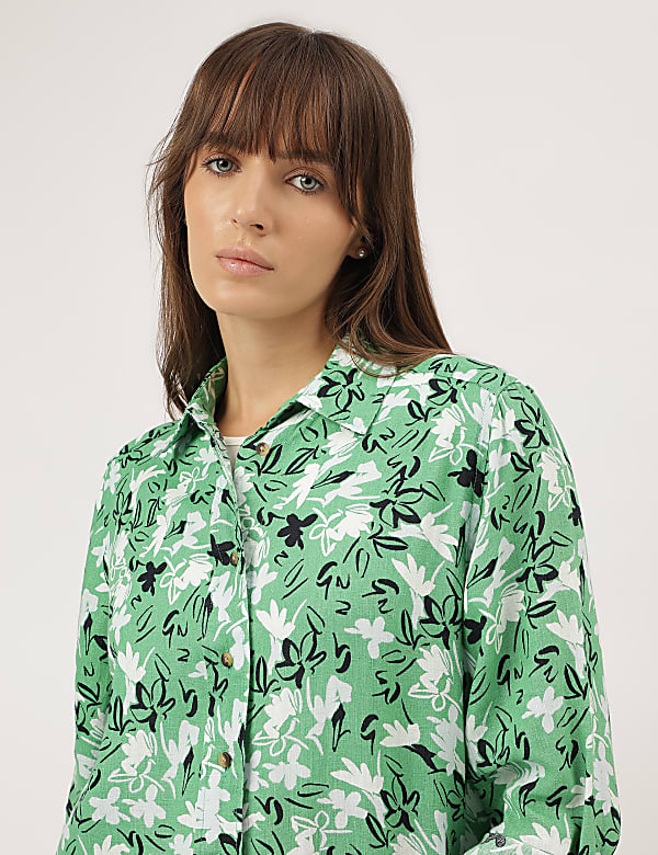 Pure Linen Floral Printed Shirt