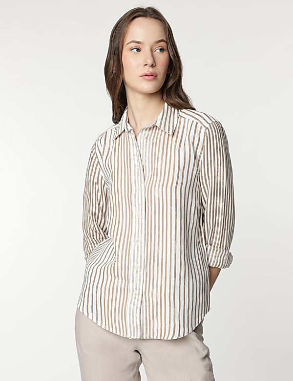 Pure Linen Striped Spread Collar Shirt