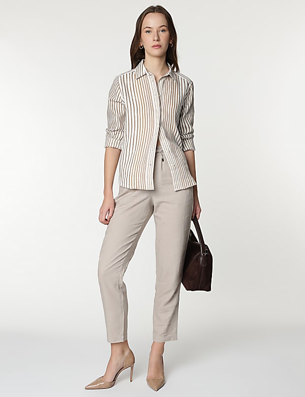 Pure Linen Striped Spread Collar Shirt